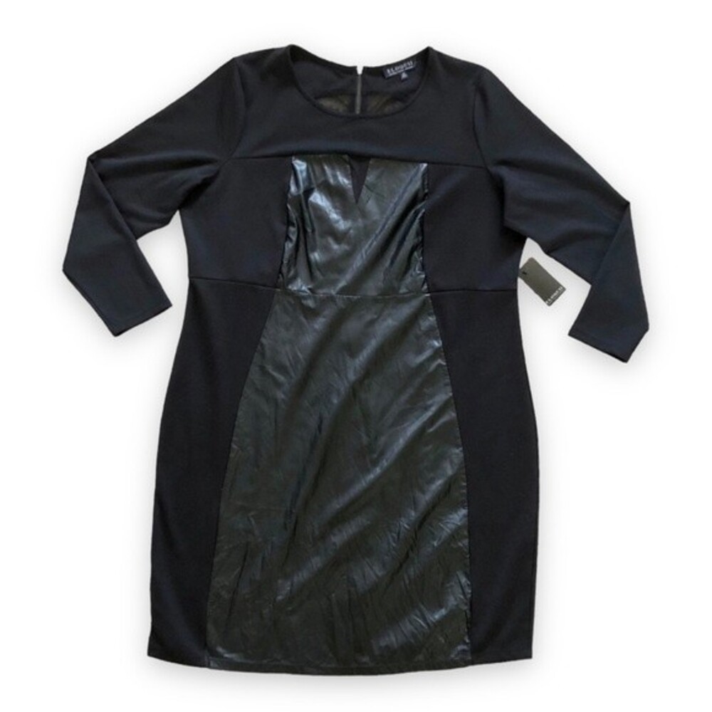 Eloquii Studio Black Faux Leather Sheer Panel Dress NWT Size 22 Edgy Party